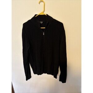 Michael Kors Sweater Mens L Quarter Zip Long Sleeve Knit Cotton Black